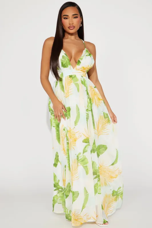 Kamari Chiffon Maxi Dress - White/combo sold by Fashion Nova