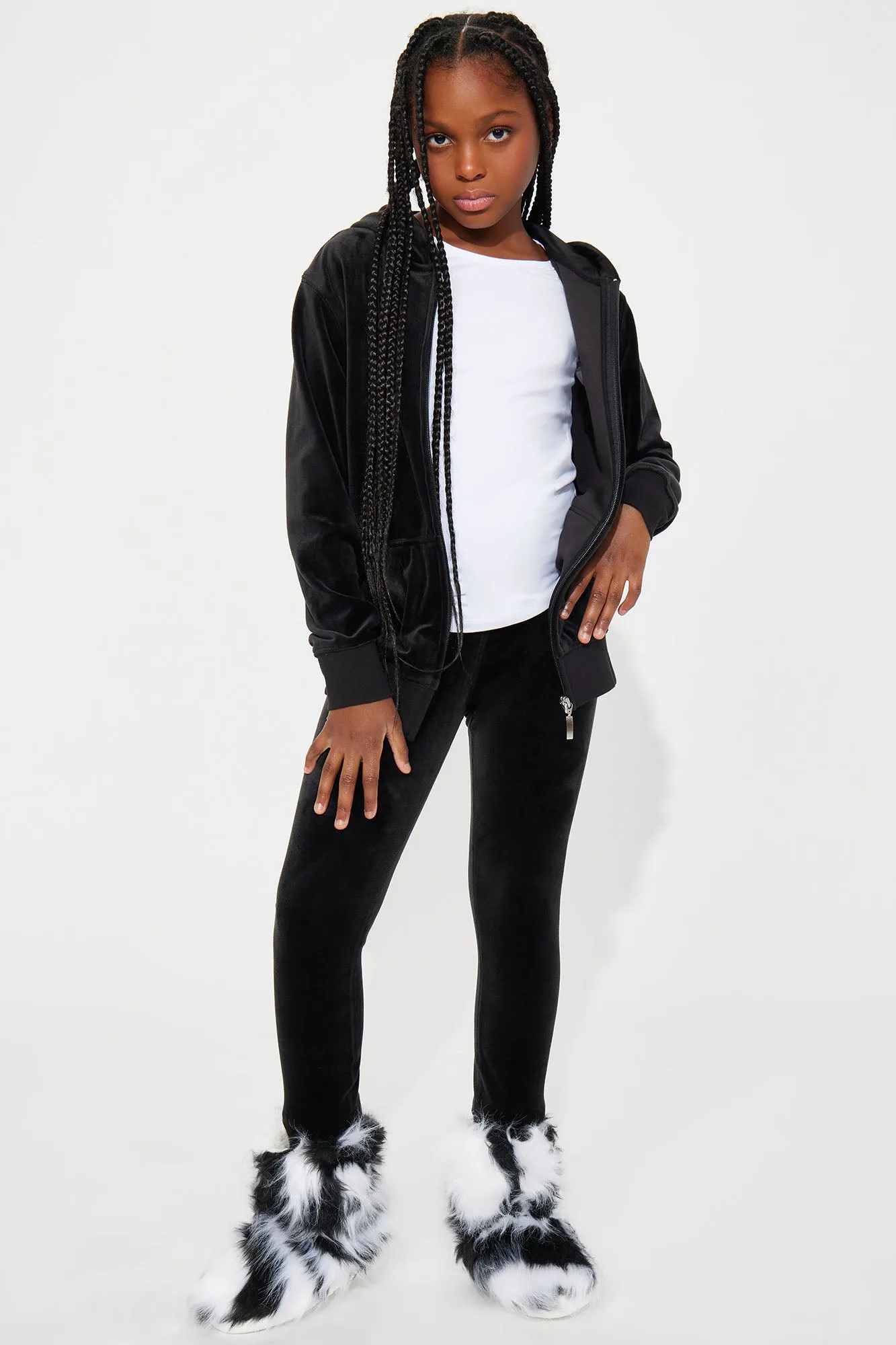 Mini Life Of The Party Fuzzy Flat Boots - White/Black sold by Fashion Nova product image thumbnail 2