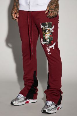 Endless Saints Flared Sweatpant - Burgundy/combo sold by Fashion Nova
