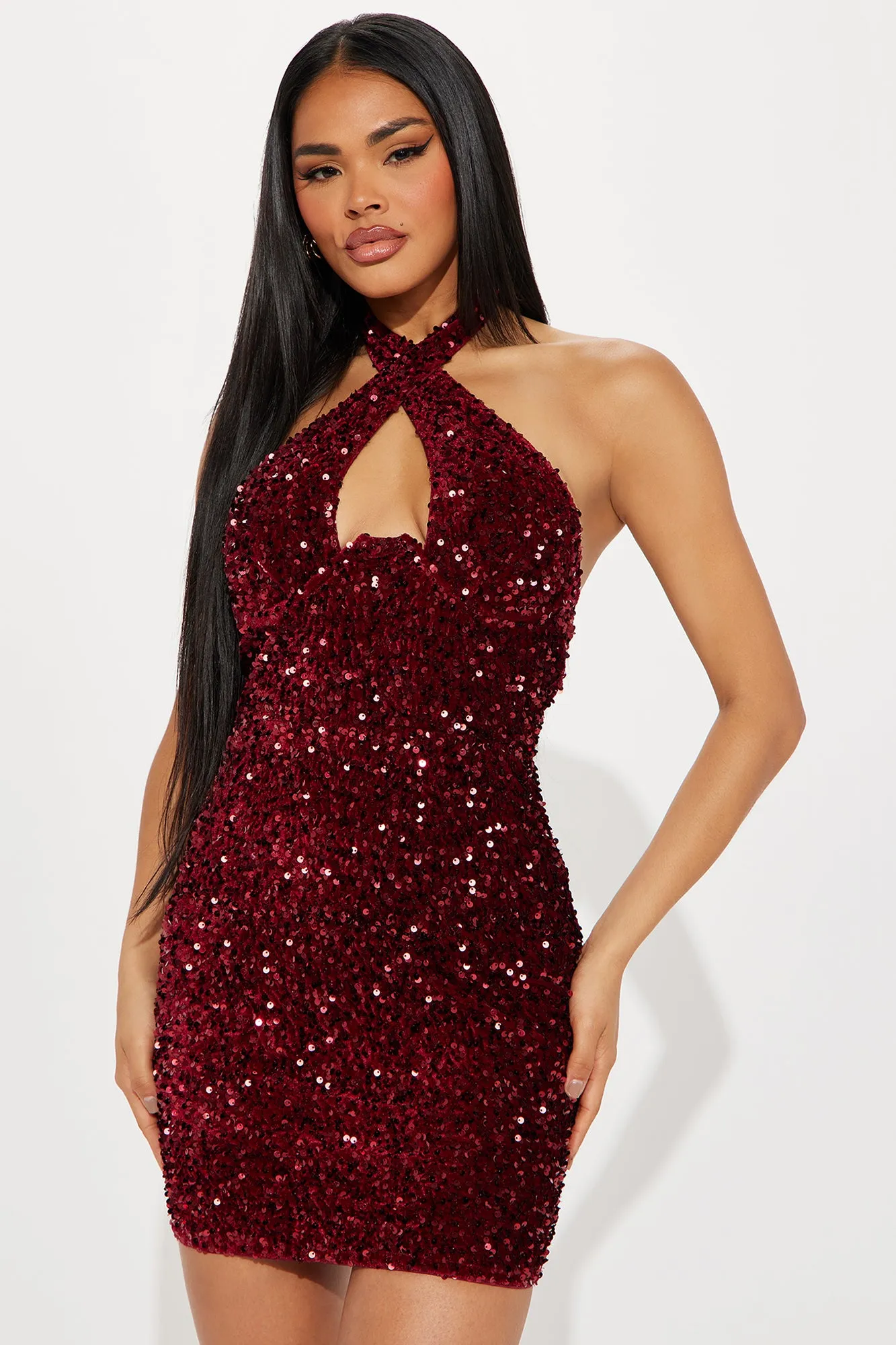Vera Velvet Sequin Mini Dress - Burgundy sold by Fashion Nova product image thumbnail 2