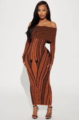 Alyssa Sweater Maxi Dress - Rust/combo sold by Fashion Nova