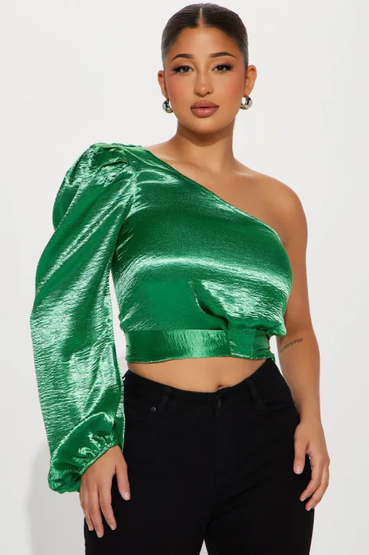 Little Miss Fancy Satin Top - Kelly Green sold by Fashion Nova