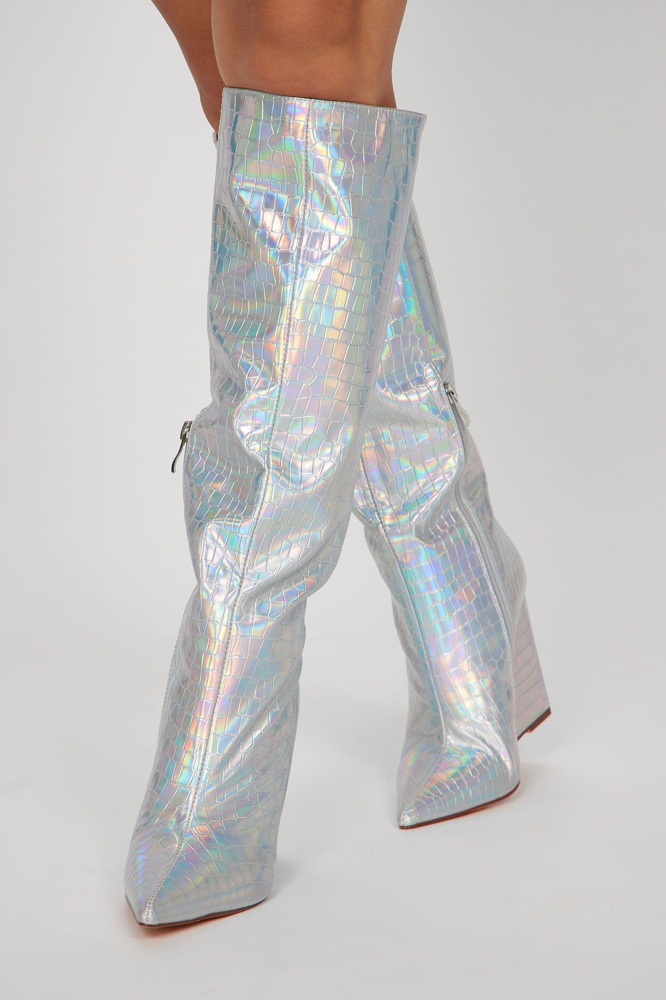 Way Into It Knee High Heeled Boots - Silver sold by Fashion Nova product image thumbnail 2