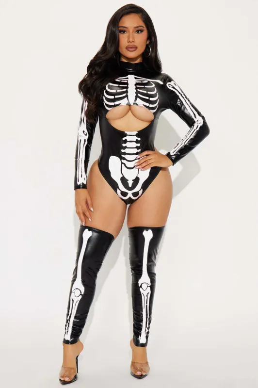 Glowing Skeleton 2 Piece Costume Set - Black/Green sold by Fashion Nova