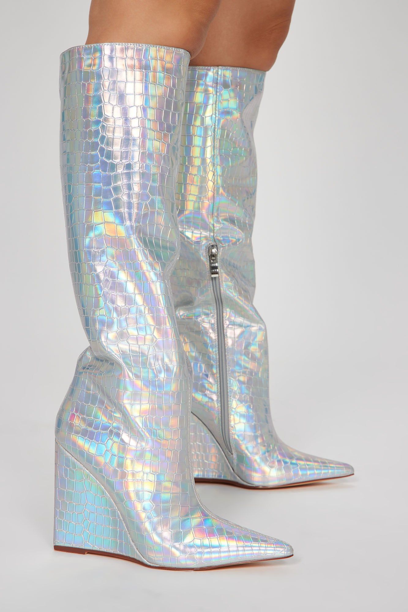 Way Into It Knee High Heeled Boots - Silver sold by Fashion Nova product image thumbnail 3