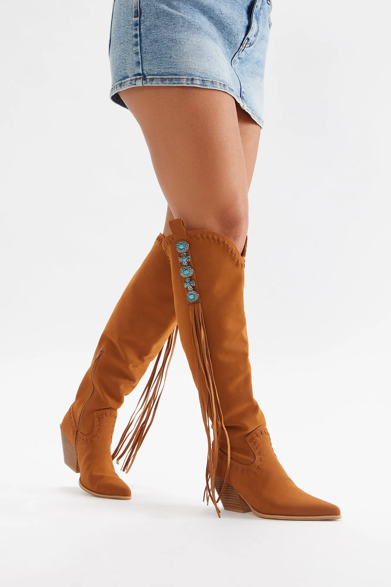 Henley Knee High Cowboy Boots - Tan sold by Fashion Nova product image thumbnail 4