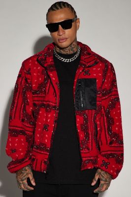 Eyes On Paisley Print Fleece Jacket - Red sold by Fashion Nova