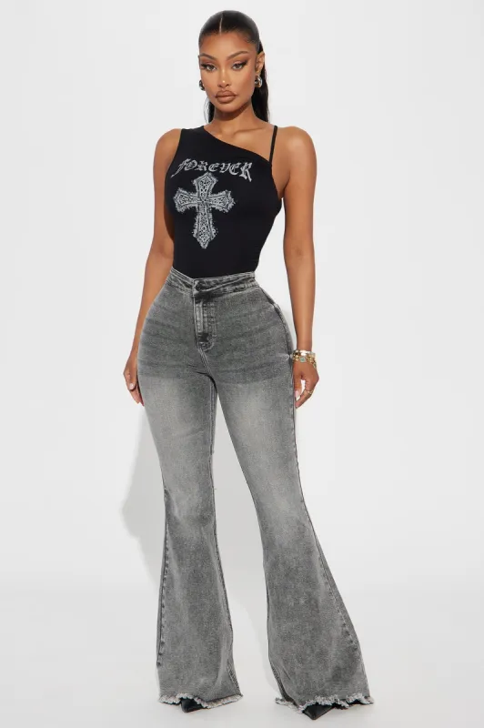 Had To Remind You Stretch Flare Jeans - Grey sold by Fashion Nova