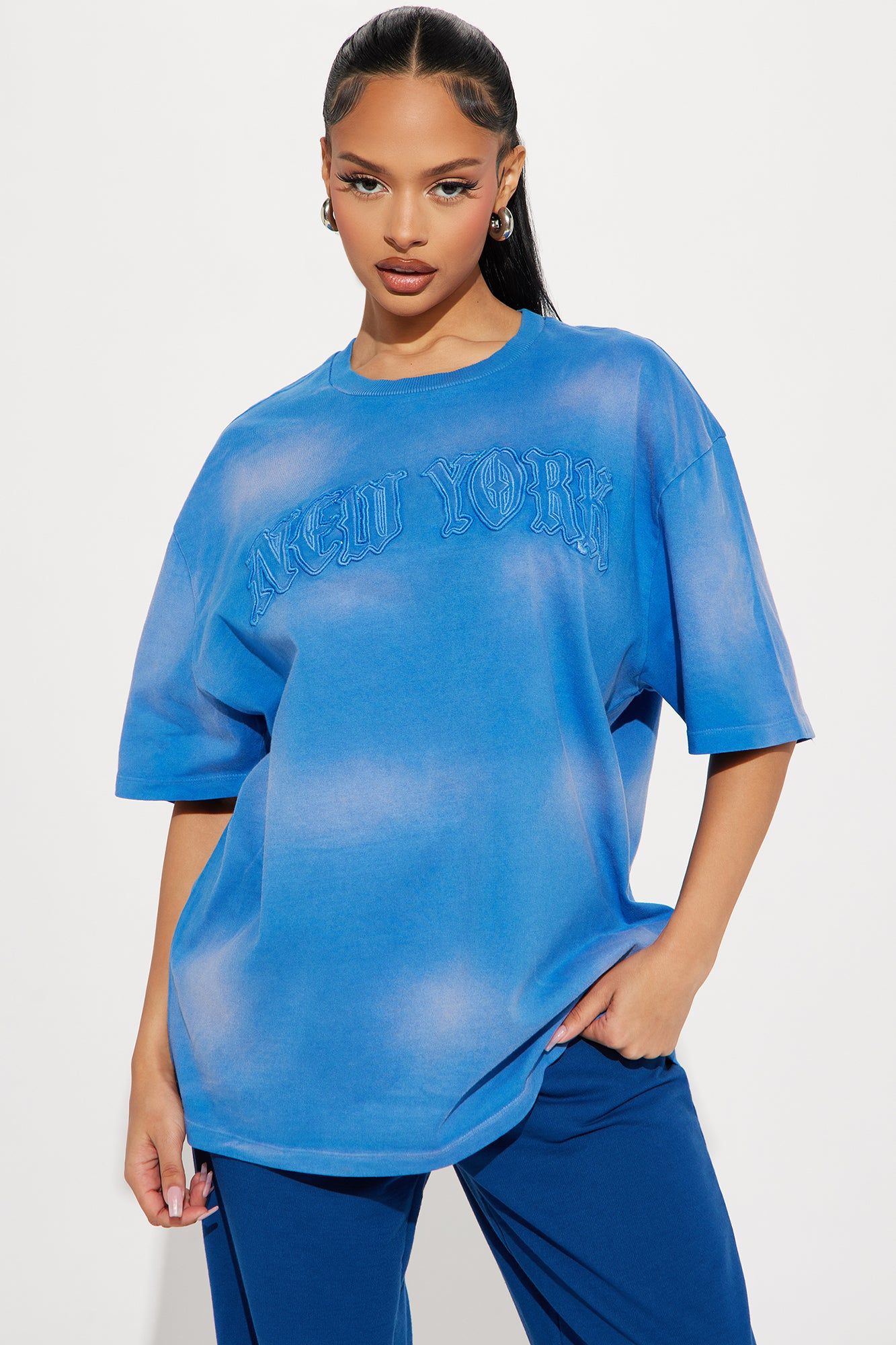 New York Vibe Washed Tee - CobaltBlue sold by Fashion Nova