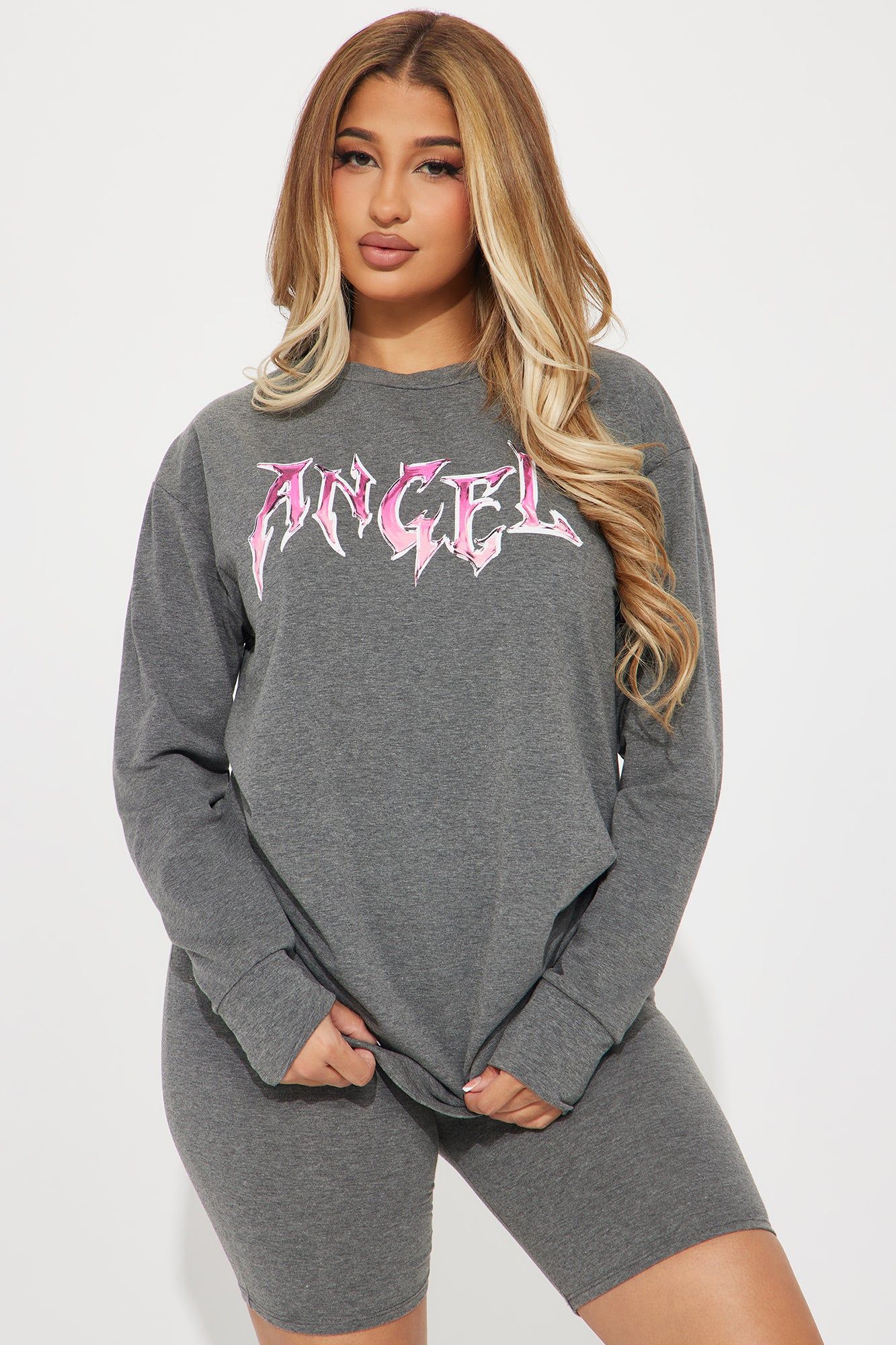 Angel Baby Biker Short Set - Heather Grey sold by Fashion Nova product image thumbnail 2