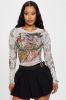 Ed Hardy Mesh Top - Ivory/combo sold by Fashion Nova
