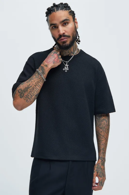Burley Geo Textured Relaxed Short Sleeve Tee - Black sold by Fashion Nova