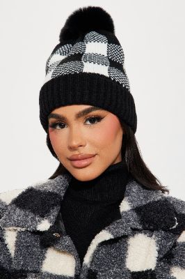 Winters Coldest Beanie - Black/White sold by Fashion Nova