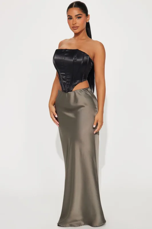 Girls Need Love Satin Maxi Skirt - Charcoal sold by Fashion Nova