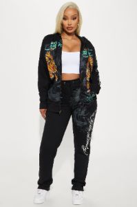 Ed Hardy Crawling Tigers Zip Front Hoodie - Black sold by Fashion Nova