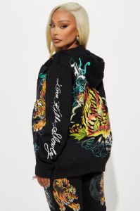 Ed Hardy Crawling Tigers Zip Front Hoodie - Black sold by Fashion Nova