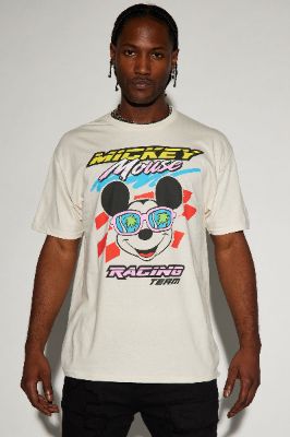 Disney Mickey Mouse Racing Team Short Sleeve Tee - Off White sold by Fashion Nova