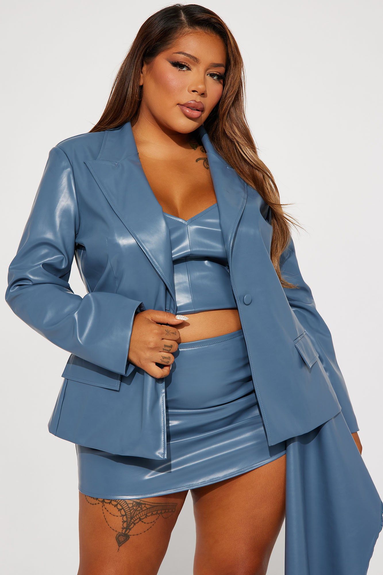 Paris 3 Piece Faux Leather Skirt Set - Slate Blue sold by Fashion Nova product image thumbnail 5
