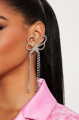 Brilliant Bow Drop Earrings - Silver sold by Fashion Nova