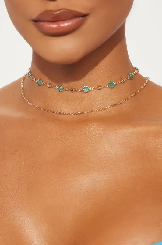 Calm Waters Necklace - Gold/Blue sold by Fashion Nova