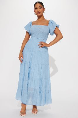 Georgia Ruffle Maxi Dress - Light Blue sold by Fashion Nova