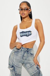 Virgo Energy Denim Patch Tank Top - White sold by Fashion Nova