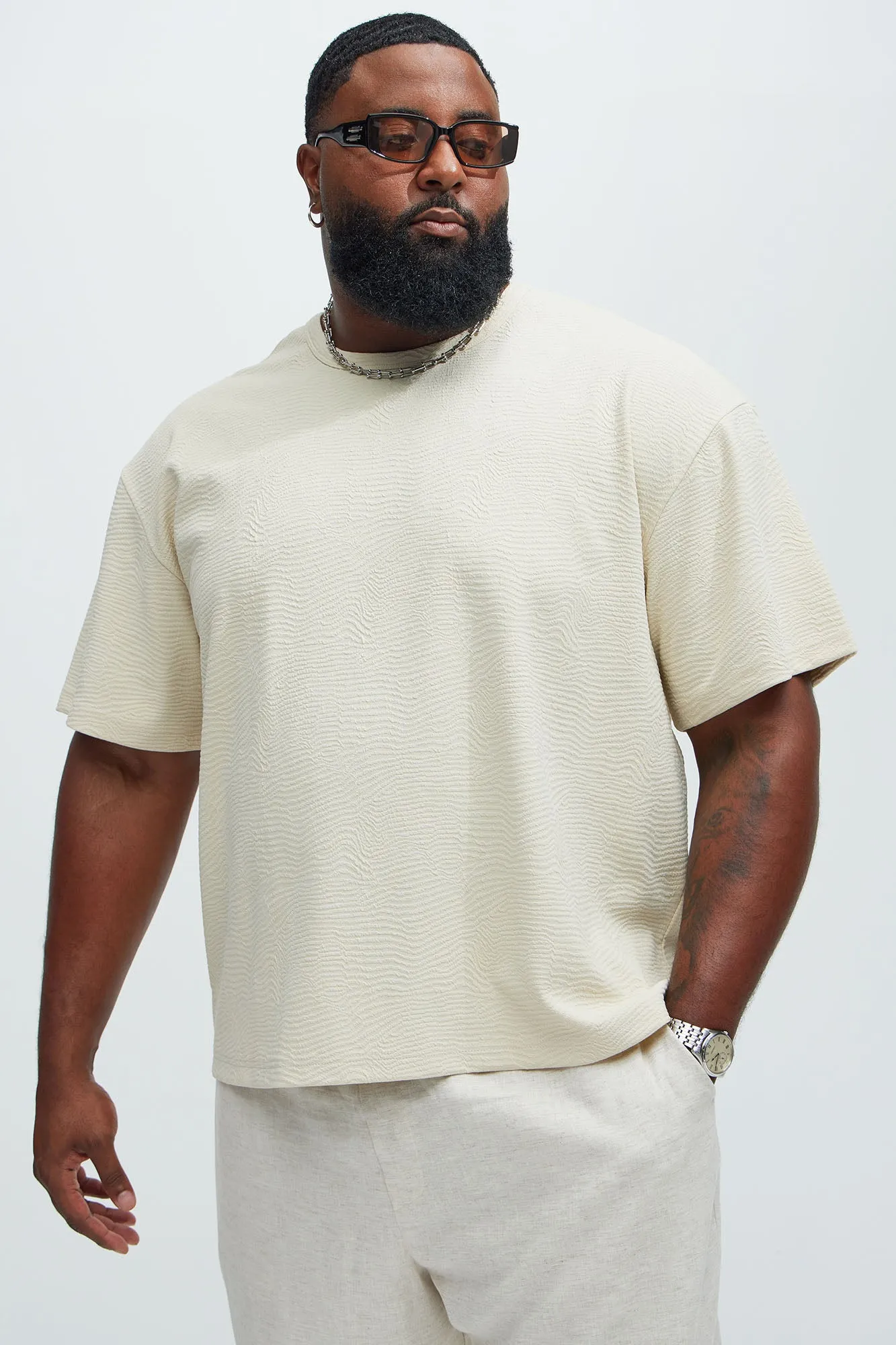 Mika Textured Relaxed Short Sleeve Tee - Oatmeal sold by Fashion Nova product image thumbnail 5