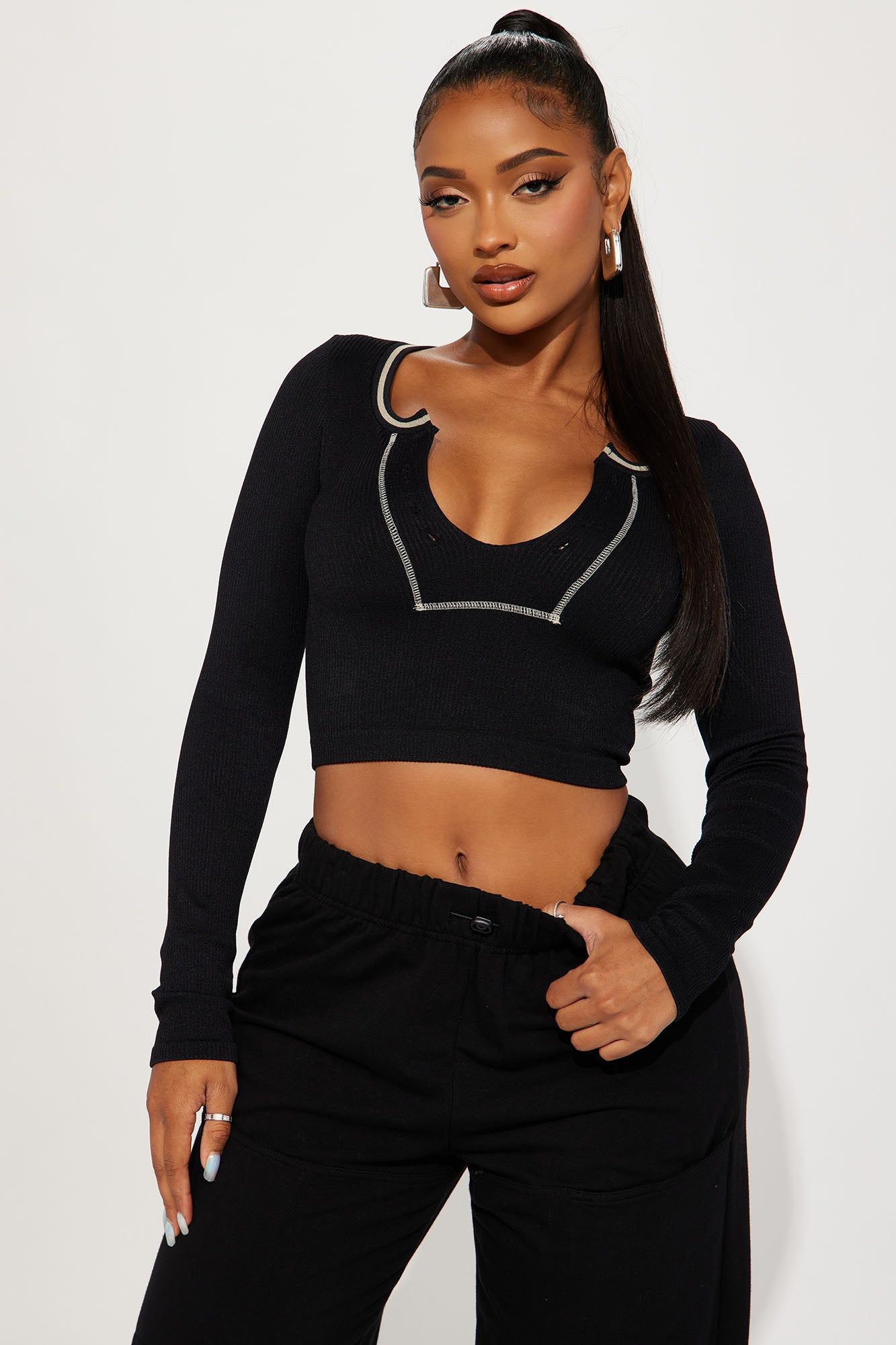 Savannah Seamless Top - Black sold by Fashion Nova