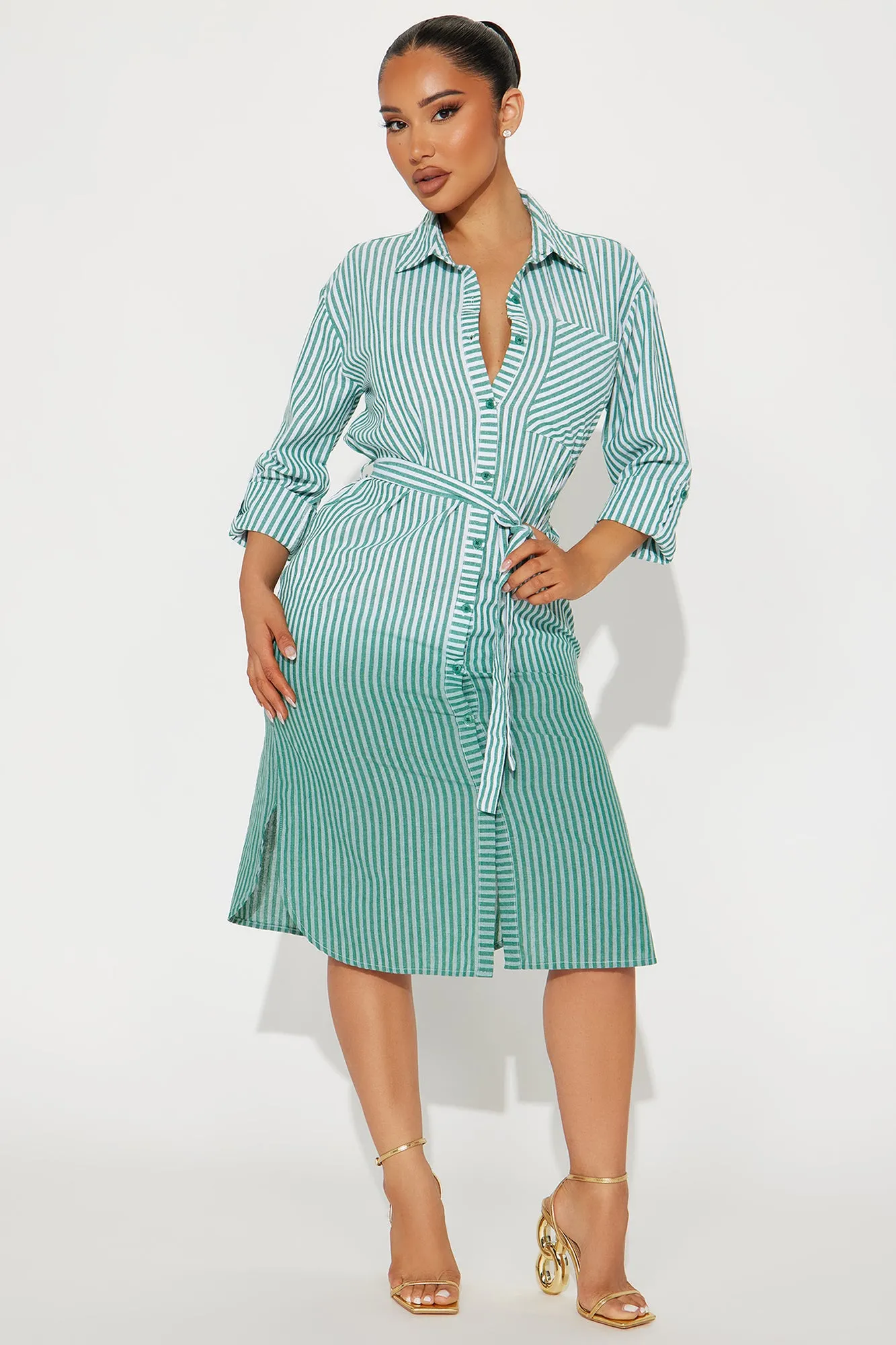 Ollya Midi Shirt Dress - Green sold by Fashion Nova