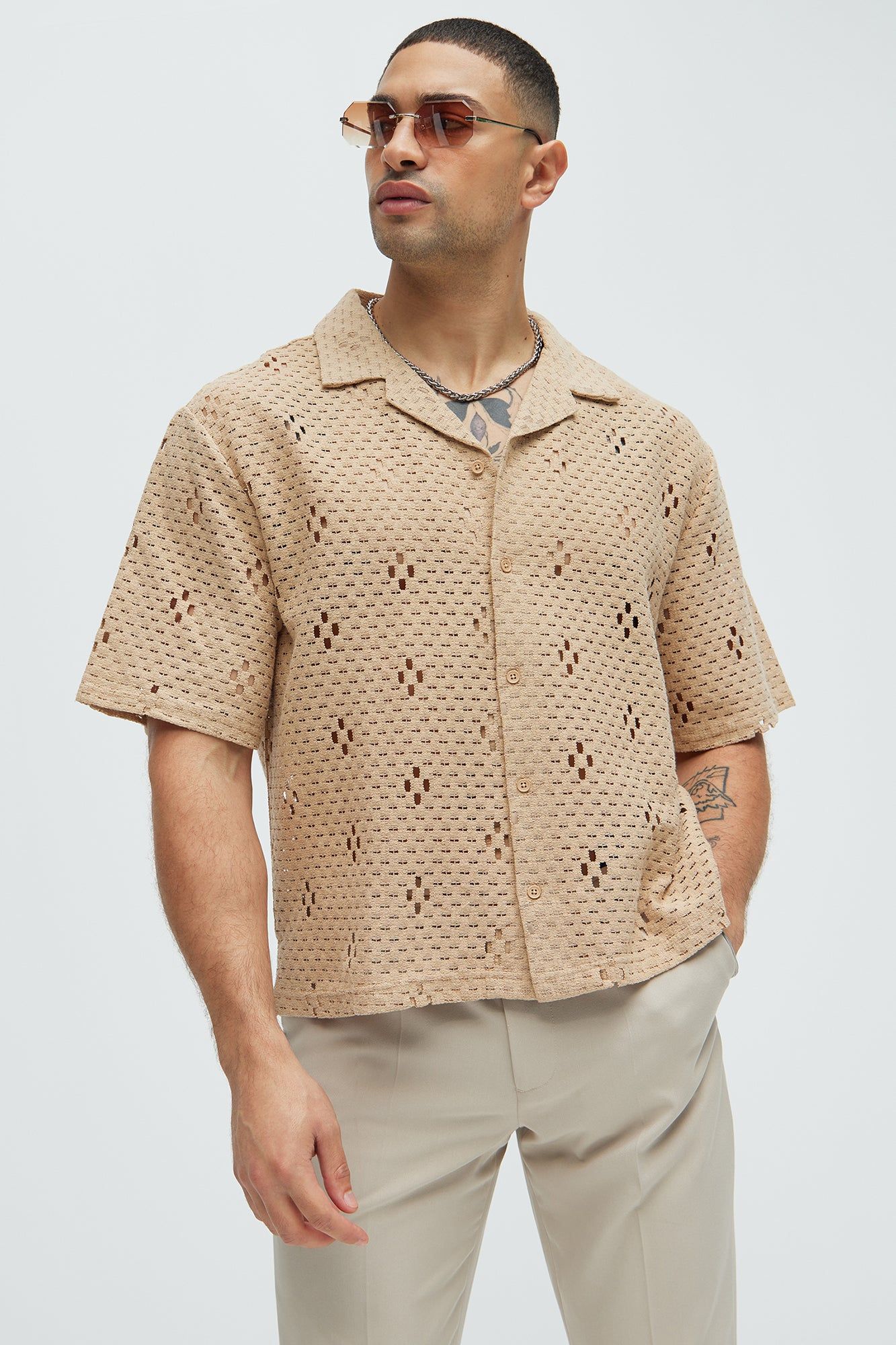 Rexx Textured Boxy Shirt - Tan sold by Fashion Nova