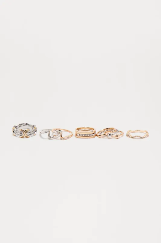 Miss High Maintenance 10 Piece Ring Set - Gold/combo sold by Fashion Nova