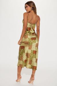 Lisa Floral Satin Midi Dress - Green/combo sold by Fashion Nova