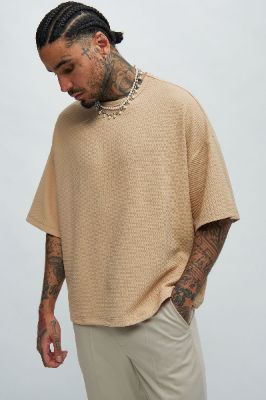 Sorini Textured Boxy Short Sleeve Tee - Tan made by Fashion Nova
