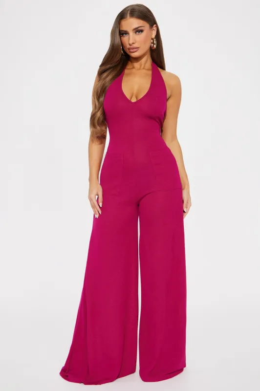 Missed Flights Jumpsuit - Magenta sold by Fashion Nova