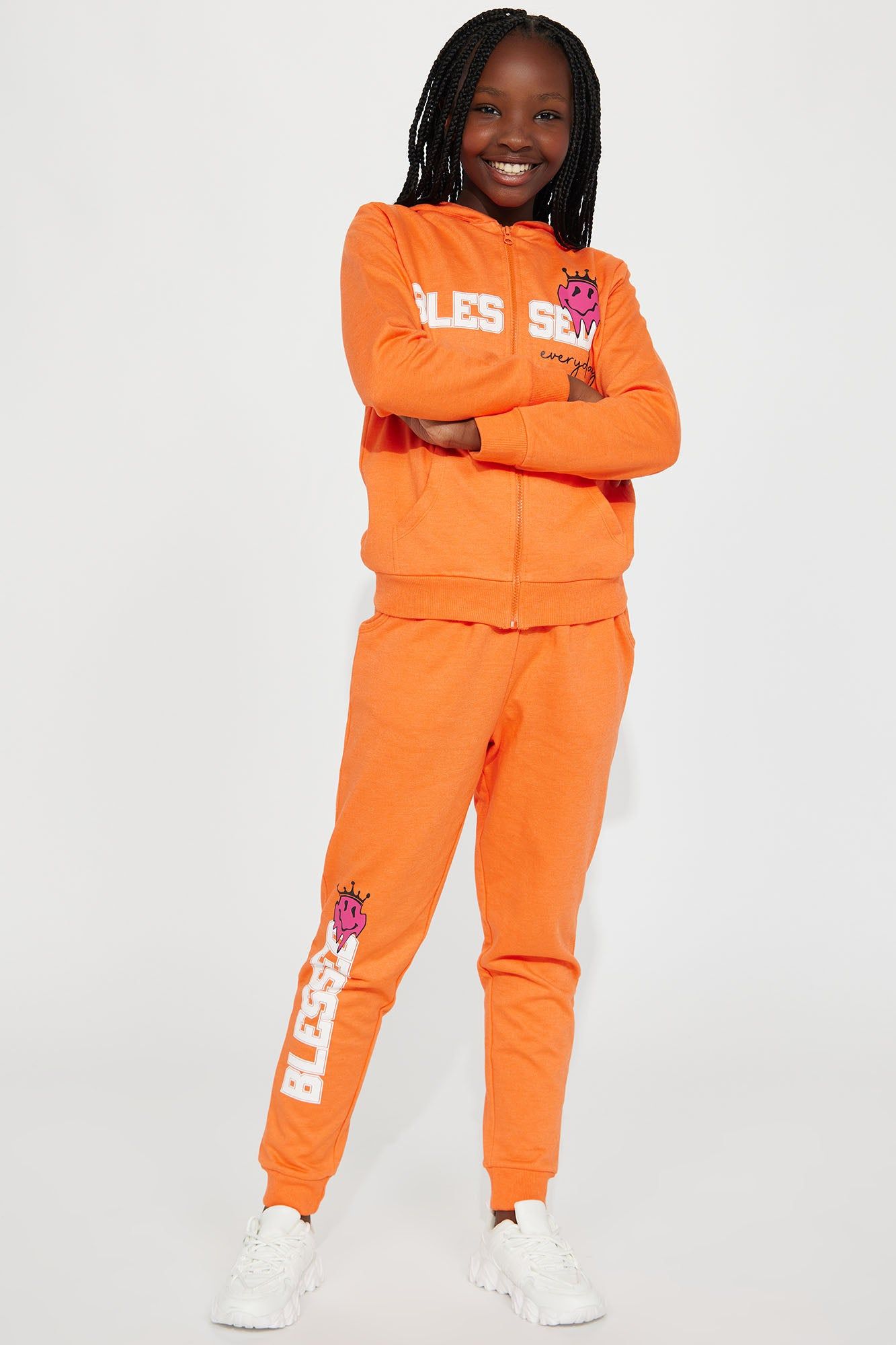 Mini Blessed Fleece Jogger Set - Orange sold by Fashion Nova