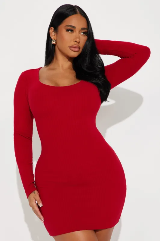 Ony Ribbed Bodycon Mini Dress - Burgundy sold by Fashion Nova