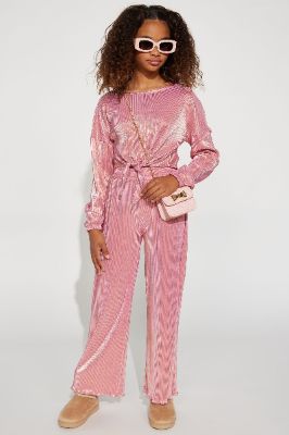 Mini Knot Front Plisse Pant Set - Pink sold by Fashion Nova