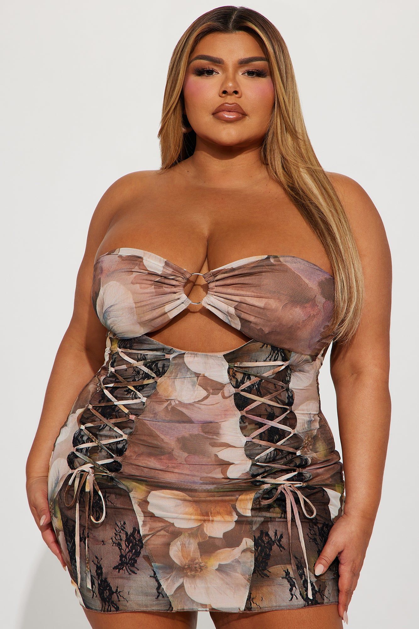 Poppy Lace Up Mini Dress - Brown/combo sold by Fashion Nova product image thumbnail 5