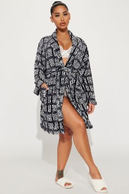 Morning Routine PJ Plush Robe - Black/White sold by Fashion Nova