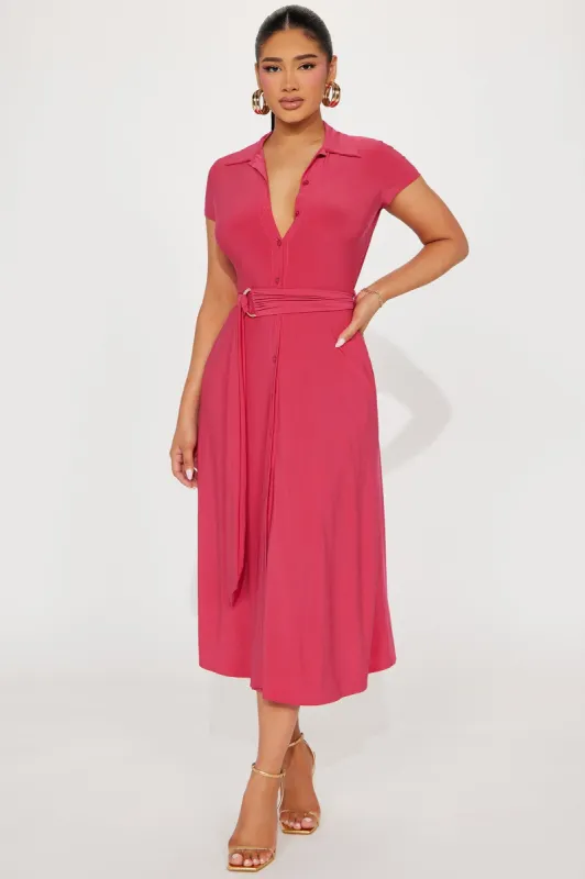 Elise Button Up Midi Dress - Fuchsia sold by Fashion Nova