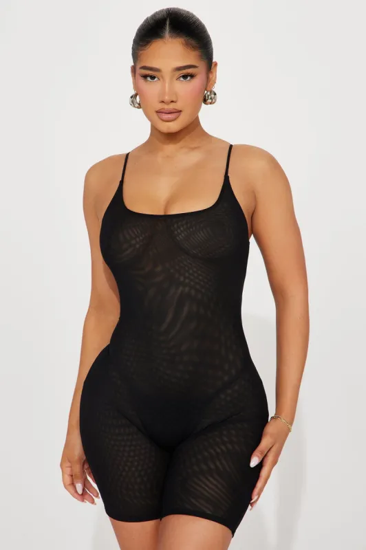 Stormy Double Lined Mesh Romper - Black sold by Fashion Nova