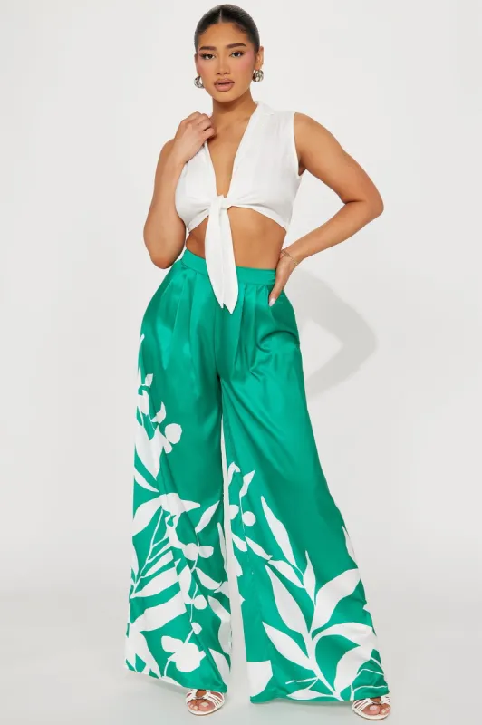 Taking It In Satin Pant - Green/combo sold by Fashion Nova