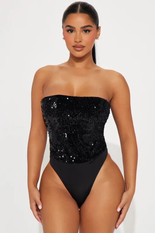 Janice Sequin Bodysuit - Black sold by Fashion Nova