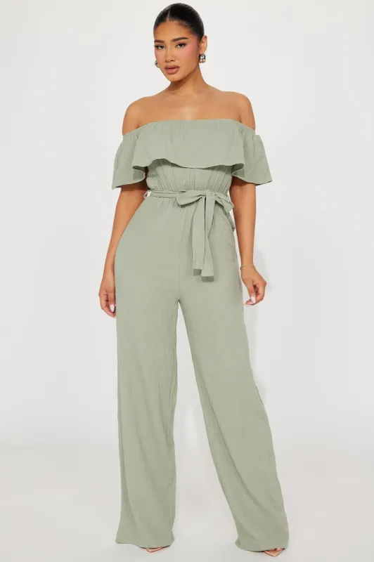 Fiona Flounce Jumpsuit - Sage sold by Fashion Nova