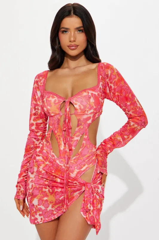 Carmen Mesh Mini Dress - Pink/combo sold by Fashion Nova