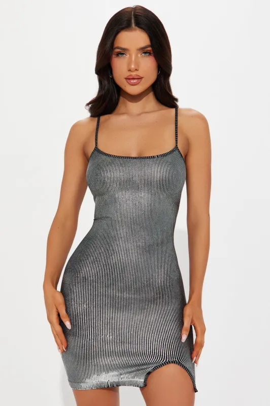Janelle Metallic Mini Dress - Grey made by Fashion Nova