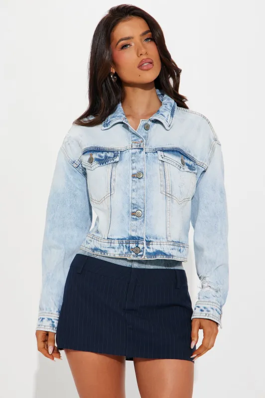 Lucky Girl Denim Trucker Jacket - Light Wash sold by Fashion Nova