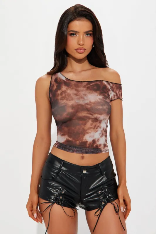 Rue Leopard Mesh One Shoulder Top - Leopard sold by Fashion Nova