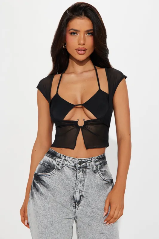 Whatever She Wants Mesh Top - Black sold by Fashion Nova
