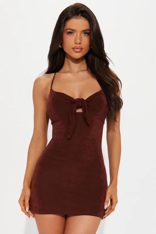 Serene Slinky Micro Mini Dress - Chocolate sold by Fashion Nova